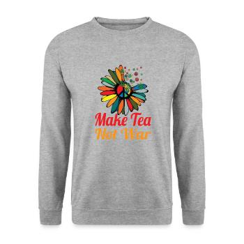Hippie Peace Zeichen Frieden Blumen Blumenkind - Unisex Pullover - Weißgrau meliert - Vorne - Alina (178cm) & Michal (187cm)