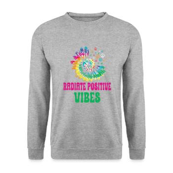 Hippie Peace Zeichen Frieden Blumen Blumenkind - Unisex Pullover - Weißgrau meliert - Vorne - Alina (178cm) & Michal (187cm)