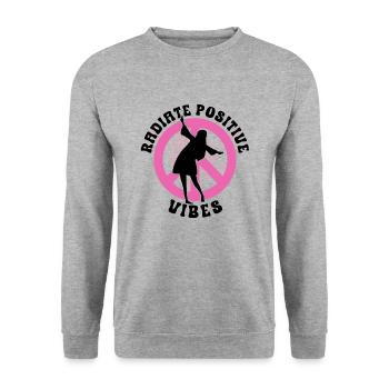 Hippie Peace Zeichen Frieden Blumen Blumenkind - Unisex Pullover - Weißgrau meliert - Vorne - Alina (178cm) & Michal (187cm)