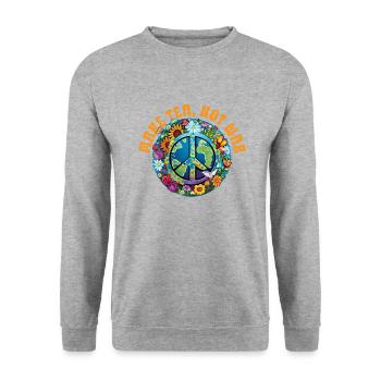 Hippie Peace Zeichen Frieden Blumen Blumenkind - Unisex Pullover - Weißgrau meliert - Vorne - Alina (178cm) & Michal (187cm)