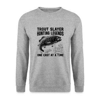 Fischen Forelle Lachs Fischer Angler Barsch - Unisex Pullover - Weißgrau meliert - Vorne - Alina (178cm) & Michal (187cm)