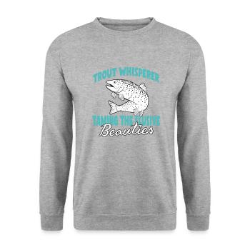 Fischen Forelle Lachs Fischer Angler Barsch - Unisex Pullover - Weißgrau meliert - Vorne - Alina (178cm) & Michal (187cm)