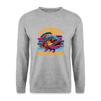 Fishing, Trout, Salmon, Fisherman, Angler, Perch - Unisex Sweatshirt - salt & pepper - Front - Alina (178cm) & Michal (187cm)