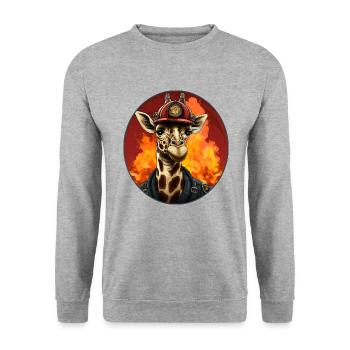 Feuerwehr Giraffe - Unisex Pullover - Weißgrau meliert - Vorne - Alina (178cm) & Michal (187cm)