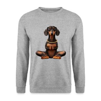 Yoga Dachshund - Unisex Sweatshirt - salt & pepper - Front - Alina (178cm) & Michal (187cm)