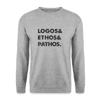 Vintage Philosophie Logos Ethos Pathos Nietzsche - Unisex Pullover - Weißgrau meliert - Vorne - Alina (178cm) & Michal (187cm)