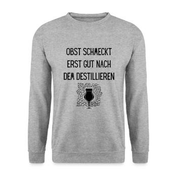 OBST DESTILLIEREN DESTILLATEUR GESCHENK SCHNAPS - Unisex Pullover - Weißgrau meliert - Vorne - Alina (178cm) & Michal (187cm)