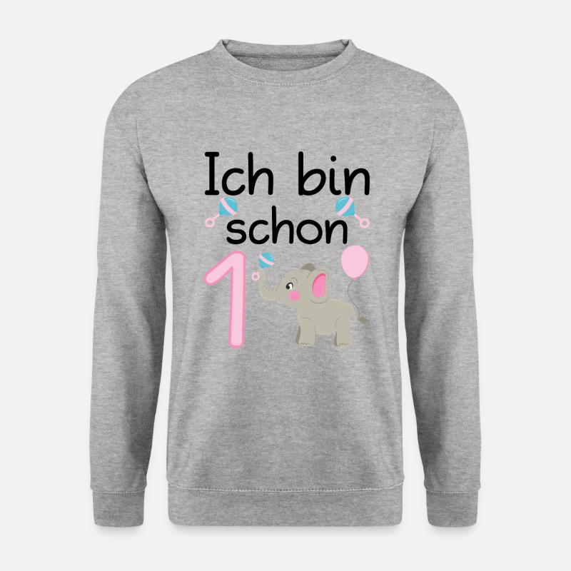 Ich bin schon 1 Kindergeburtstag Elefant - Unisex Pullover - Weißgrau meliert