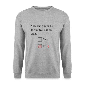 Funny 85th Birthday Birthday Celebrant Happy Bday - Unisex Sweatshirt - salt & pepper - Front - Alina (178cm) & Michal (187cm)