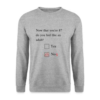 Drôle 87e anniversaire Anniversaire Célébrant Happy Bday - Sweat-shirt Unisexe - gris chiné - Devant - Alina (178cm) & Michal (187cm)