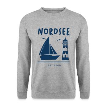 North Sea Germany Ship Lighthouse Gift - Unisex Sweatshirt - salt & pepper - Front - Alina (178cm) & Michal (187cm)