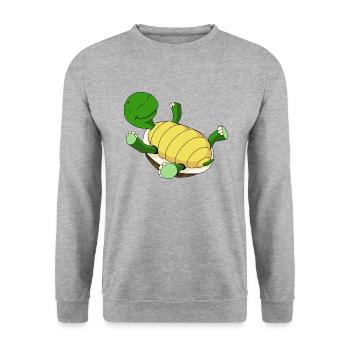 Schildkröte auf dem Rücken - Unisex Pullover - Weißgrau meliert - Vorne - Alina (178cm) & Michal (187cm)