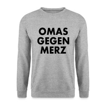 Omas gegen merz - Unisex Pullover - Weißgrau meliert - Vorne - Alina (178cm) & Michal (187cm)