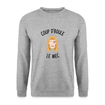 François l'embrouille Coup d'boul le mec - Sweat-shirt Unisexe - gris chiné - Devant - Alina (178cm) & Michal (187cm)
