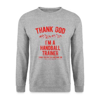 God Job Handball Coach Sports Gifts Shirts - Unisex Sweatshirt - salt & pepper - Front - Alina (178cm) & Michal (187cm)