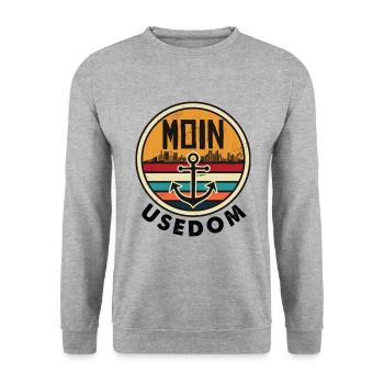 MOIN Usedom Ostsee - Leuchtturm Anker - Unisex Pullover - Weißgrau meliert - Vorne - Alina (178cm) & Michal (187cm)