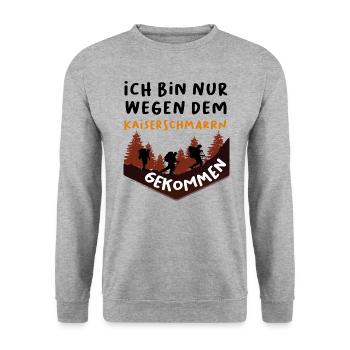 Ich bin nur wegen dem Kaiserschmarrn gekommen - Unisex Pullover - Weißgrau meliert - Vorne - Alina (178cm) & Michal (187cm)