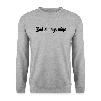 Gott siegt immer - Christian - Unisex Pullover - Weißgrau meliert - Vorne - Alina (178cm) & Michal (187cm)