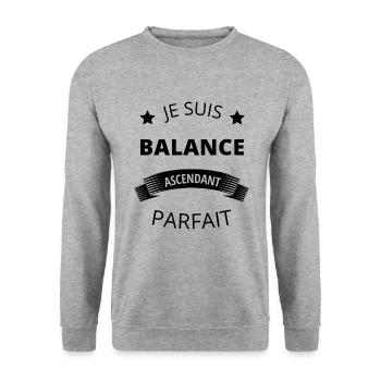 Balance ascendant parfait humour astrologie homme - Sweat-shirt Unisexe - gris chiné - Devant - Alina (178cm) & Michal (187cm)