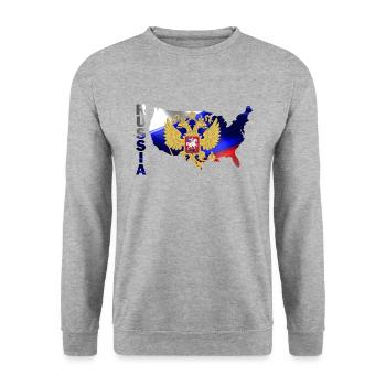 Russland Flagge Russia Geschenkidee Länder Shirt - Unisex Pullover - Weißgrau meliert - Vorne - Alina (178cm) & Michal (187cm)