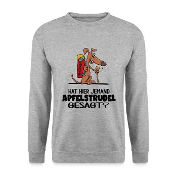 servus bergwandern apfelstrudel alm berghütte - Unisex Pullover - Weißgrau meliert - Vorne - Alina (178cm) & Michal (187cm)