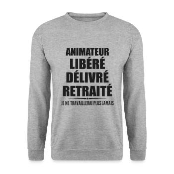 Animateur célèbre sa retraite avec humour cadeau - Sweat-shirt Unisexe - gris chiné - Devant - Alina (178cm) & Michal (187cm)