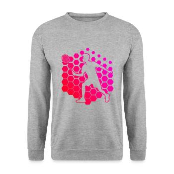 Federball Badmintonspieler Damen Squash Badminton - Unisex Pullover - Weißgrau meliert - Vorne - Alina (178cm) & Michal (187cm)