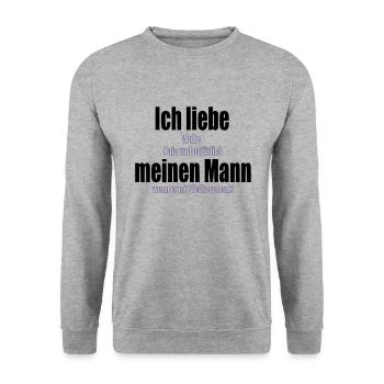 I love my husband wool knitting crochet sewing - Unisex Sweatshirt - salt & pepper - Front - Alina (178cm) & Michal (187cm)