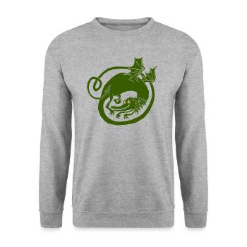 Drache (dunkler) - Unisex Pullover - Weißgrau meliert - Vorne - Alina (178cm) & Michal (187cm)