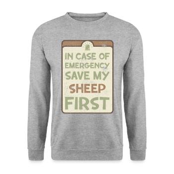 In case of emergency save my sheep first. - Unisex Sweatshirt - salt & pepper - Front - Alina (178cm) & Michal (187cm)