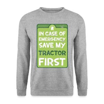 In case of emergency save my tractor first. - Unisex Sweatshirt - salt & pepper - Front - Alina (178cm) & Michal (187cm)