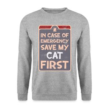 In case of emergency save my cat first. - Unisex Sweatshirt - salt & pepper - Front - Alina (178cm) & Michal (187cm)