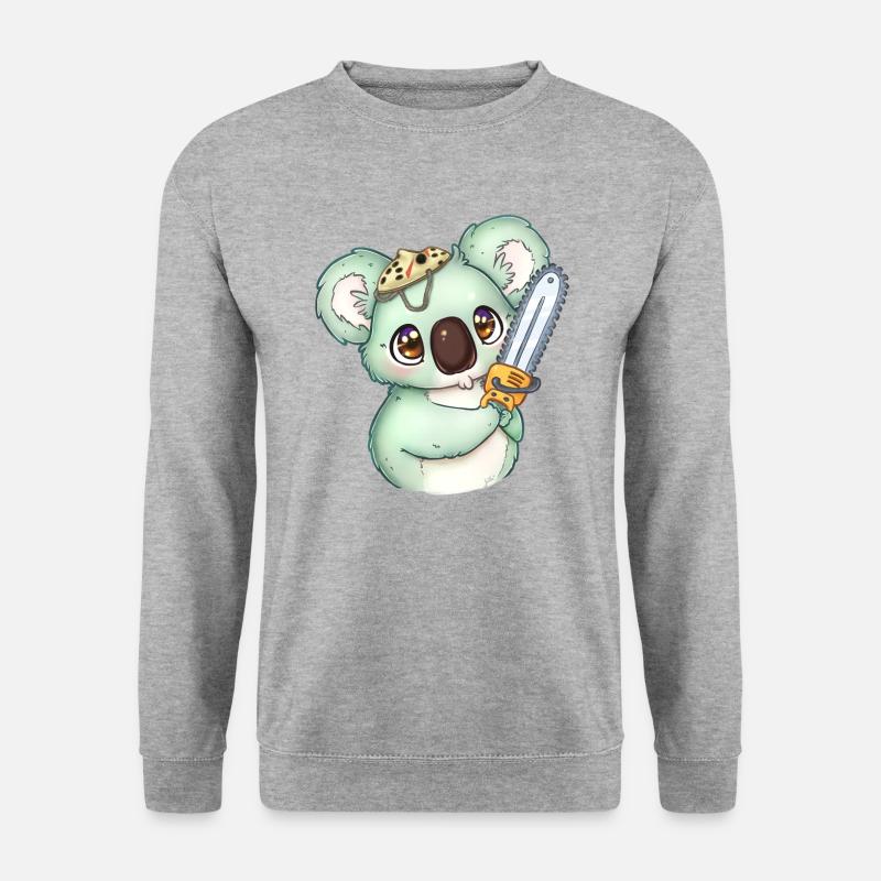 Koala mit Kettensäge - Unisex Pullover - Weißgrau meliert