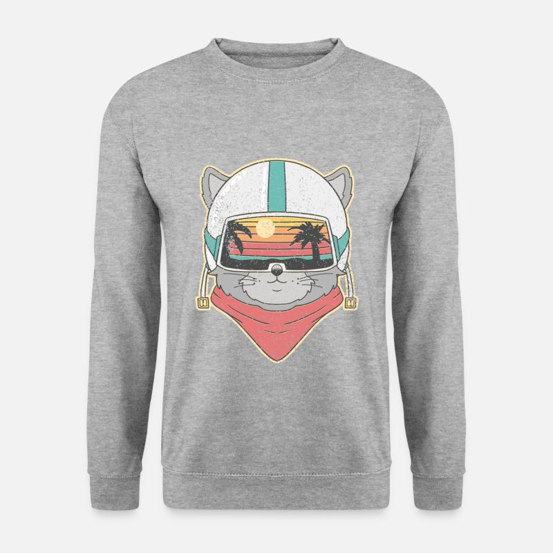 niedliche Retro-Sommerkatze - Unisex Pullover - Weißgrau meliert