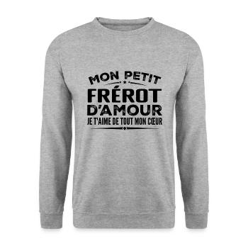 Cadeau Frérot d'amour je t'aime de tout mon cœur - Sweat-shirt Unisexe - gris chiné - Devant - Alina (178cm) & Michal (187cm)