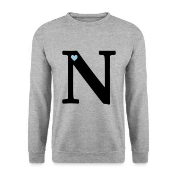 Buchstabe N Anfangsbuchstabe - Unisex Pullover - Weißgrau meliert - Vorne - Alina (178cm) & Michal (187cm)