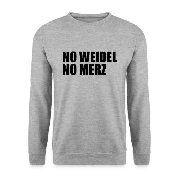 No weidel no merz - Unisex Pullover - Weißgrau meliert - Vorne - Alina (178cm) & Michal (187cm)