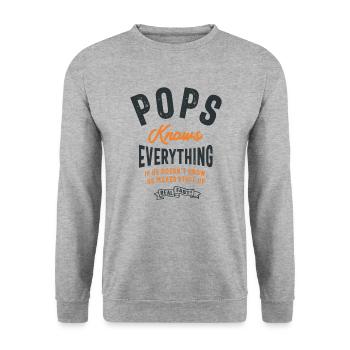 Pops Knows Everything - Dad Grandpa - Unisex Sweatshirt - salt & pepper - Front - Alina (178cm) & Michal (187cm)