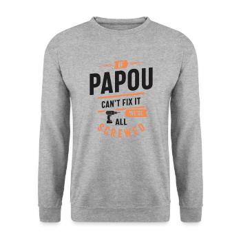 If Papou Can't Fix It - Dad and Grandpa - Unisex Sweatshirt - salt & pepper - Front - Alina (178cm) & Michal (187cm)