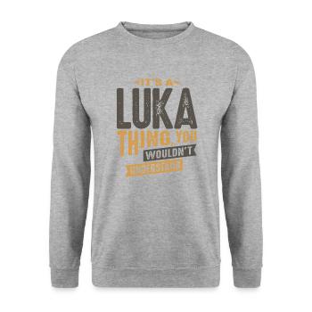 It's a Luka Thing Personalized Name - Unisex Sweatshirt - salt & pepper - Front - Alina (178cm) & Michal (187cm)