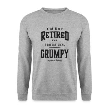 Professionell Grumpy - Papa Opa Edition - Unisex Pullover - Weißgrau meliert - Vorne - Alina (178cm) & Michal (187cm)