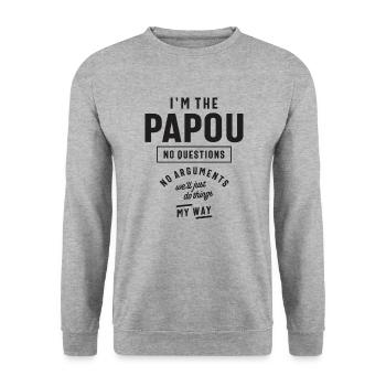Ich bin der Papou - keine Fragen, keine Argumente! - Unisex Pullover - Weißgrau meliert - Vorne - Alina (178cm) & Michal (187cm)