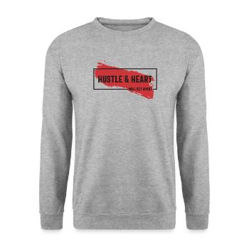 Hektik und Herz werden sich abheben - motivierend - Unisex Pullover - Weißgrau meliert - Vorne - Alina (178cm) & Michal (187cm)