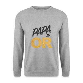 Papa en Or - Sweat-shirt Unisexe - gris chiné - Devant - Alina (178cm) & Michal (187cm)