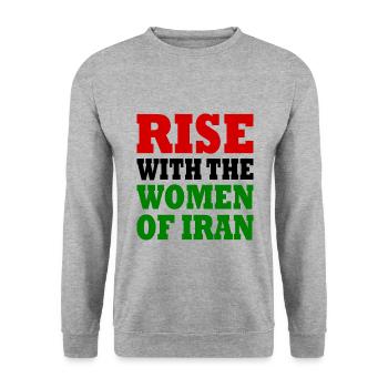 Rise with the women of iran - Unisex Pullover - Weißgrau meliert - Vorne - Alina (178cm) & Michal (187cm)