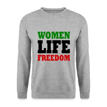Women life freedom iran - Unisex Pullover - Weißgrau meliert - Vorne - Alina (178cm) & Michal (187cm)