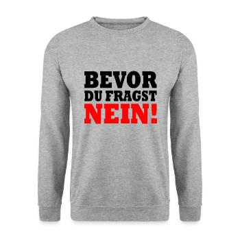 Bevor du fragst nein - Unisex Pullover - Weißgrau meliert - Vorne - Alina (178cm) & Michal (187cm)