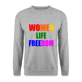 Women life freedom - Unisex Pullover - Weißgrau meliert - Vorne - Alina (178cm) & Michal (187cm)