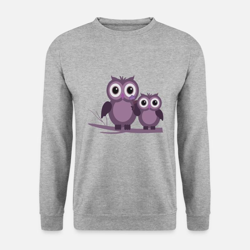 zwei Eulen Lila Pflaume Flieder - Unisex Pullover - Weißgrau meliert