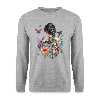 Fille aux papillons - Sweat-shirt Unisexe - gris chiné - Devant - Alina (178cm) & Michal (187cm)